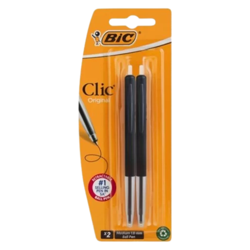BIC Clic Black Ball Pens 2 Pack 1.0mm