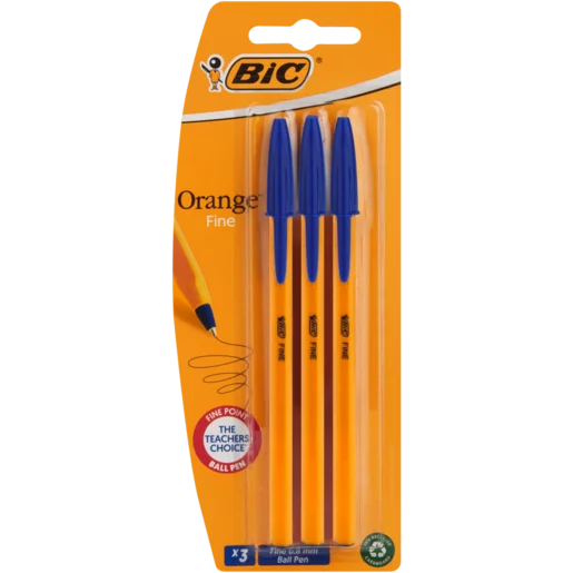 BIC Orange Blue Fine Point Ball Pen 0.8mm 3 Pack