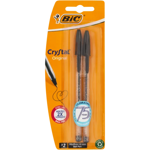 BIC Crystal Black Xtra Life Medium Ball Pen 1.0mm 2 Pack