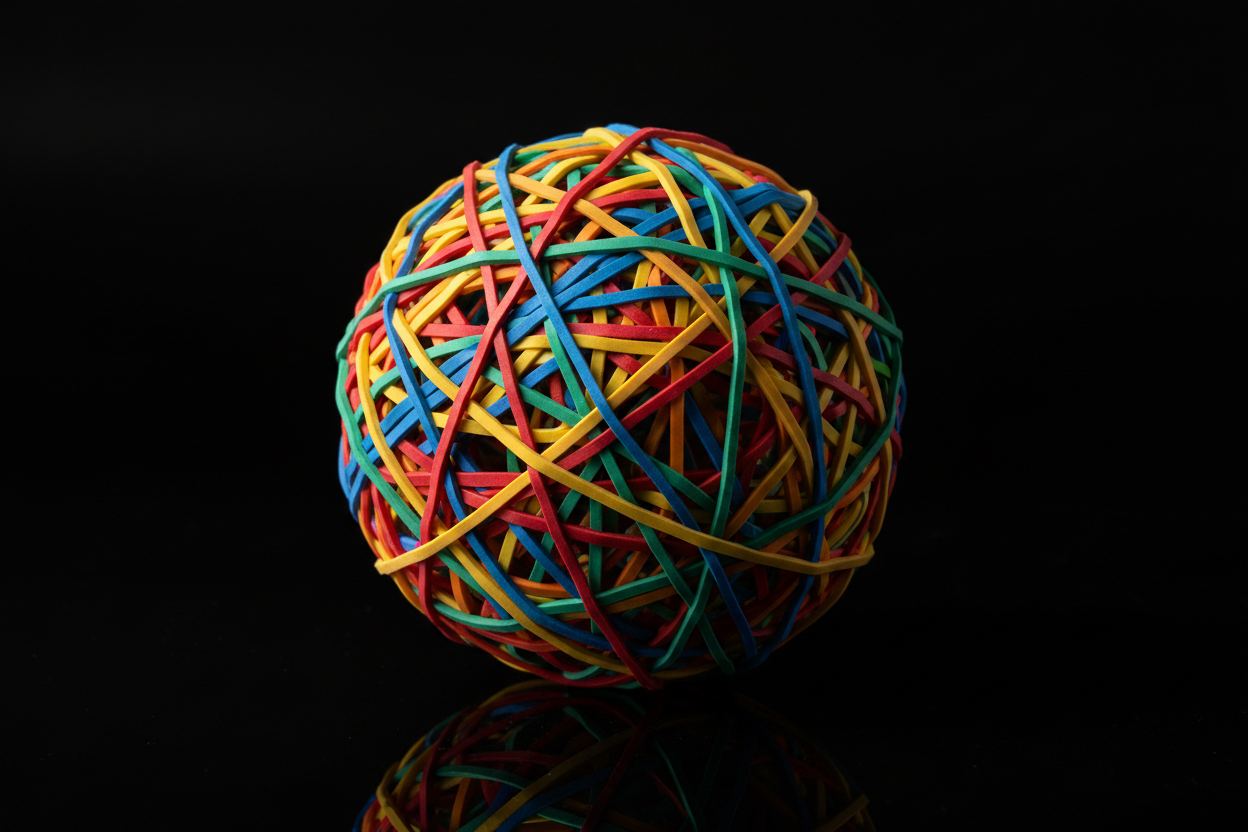 Rubber bands in a ball on black background