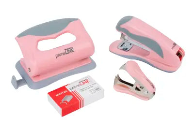 Waltons Primeline Stapler & Punch Set - Pastel Pink